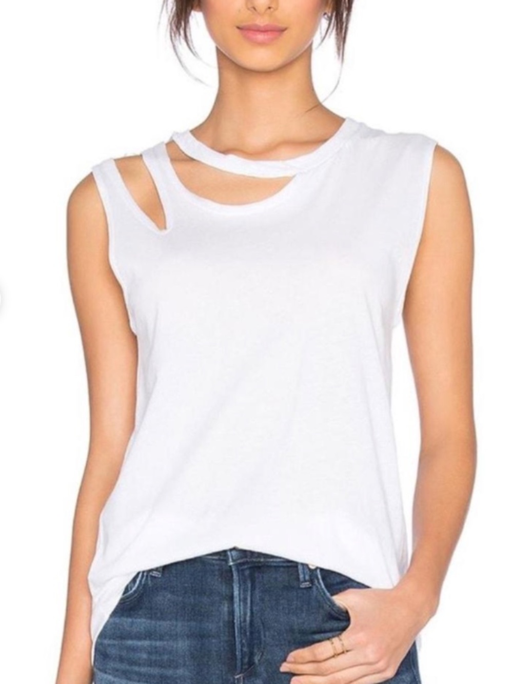 LNA Clothing | Double Cut Sleeveless V-Neck Distressed Tank | White | S | NWT
